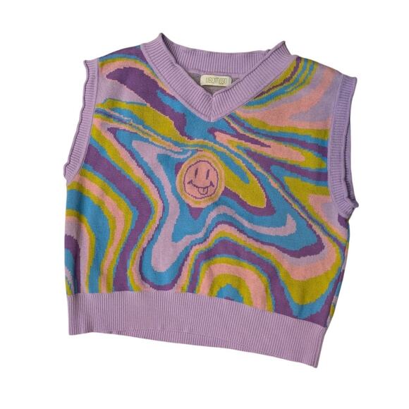 Ugly Moon Smiley Purple sweater vest Size M - Picture 6 of 6